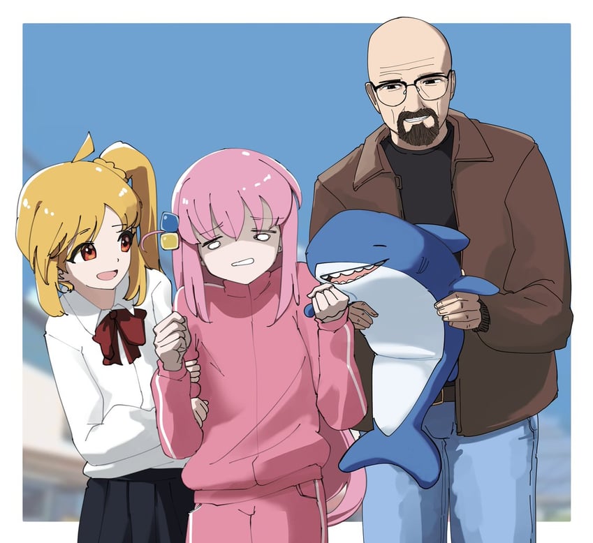 gotoh hitori, ijichi nijika, and walter white (bocchi the rock! and 1 more) drawn by feeq