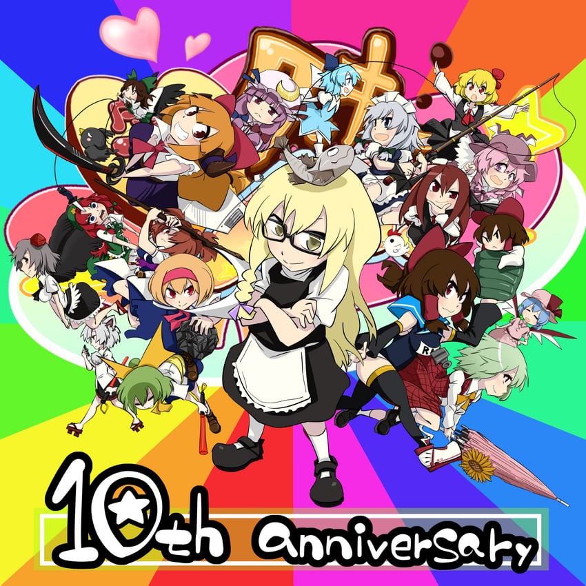 hakurei reimu, kirisame marisa, remilia scarlet, izayoi sakuya, cirno, and 26 more (touhou and 1 more) drawn by gram_9