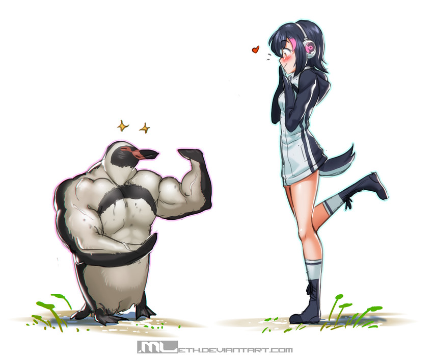 humboldt penguin and grape-kun (kemono friends) drawn by mleth