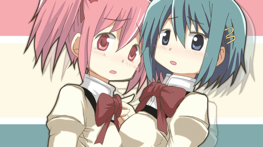 kaname madoka and miki sayaka (mahou shoujo madoka magica) drawn by hangaku