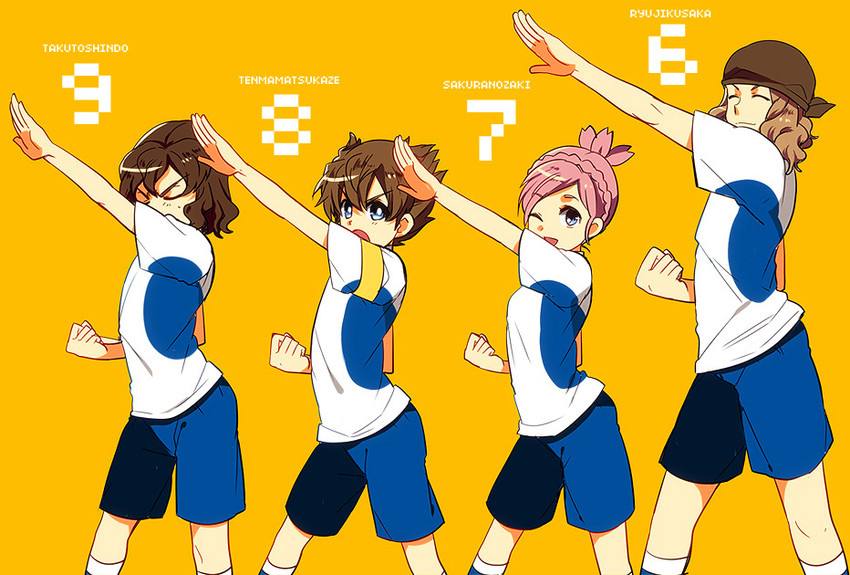 shindou takuto, matsukaze tenma, nozaki sakura, and kusaka ryuuji (inazuma eleven and 2 more) drawn by nano_(lanthan00)