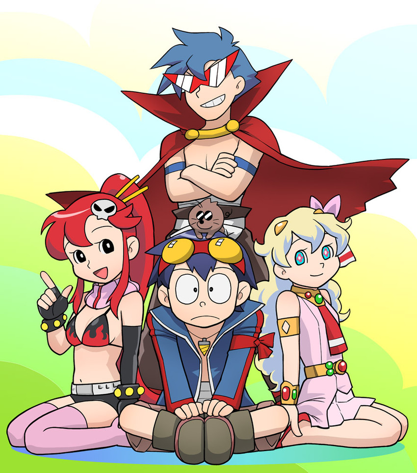 yoko littner, nia teppelin, simon, kamina, and boota (tengen toppa gurren lagann) drawn by ueyama_michirou