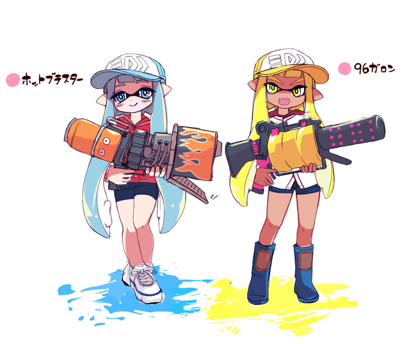 inkling player character and inkling girl (splatoon and 1 more) drawn by myonmyon_(hama_natu)