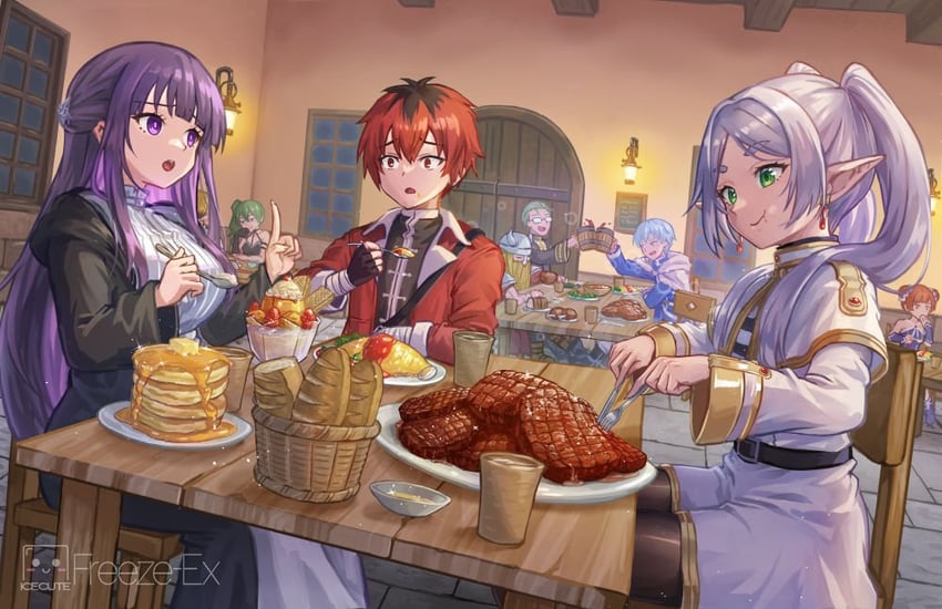 frieren, fern, ubel, stark, himmel, and 4 more (sousou no frieren) drawn by freeze-ex