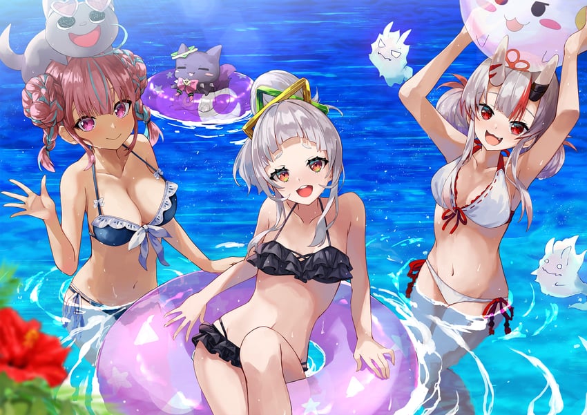 minato aqua, murasaki shion, nakiri ayame, neko, shiokko, and 1 more (hololive) drawn by konkito