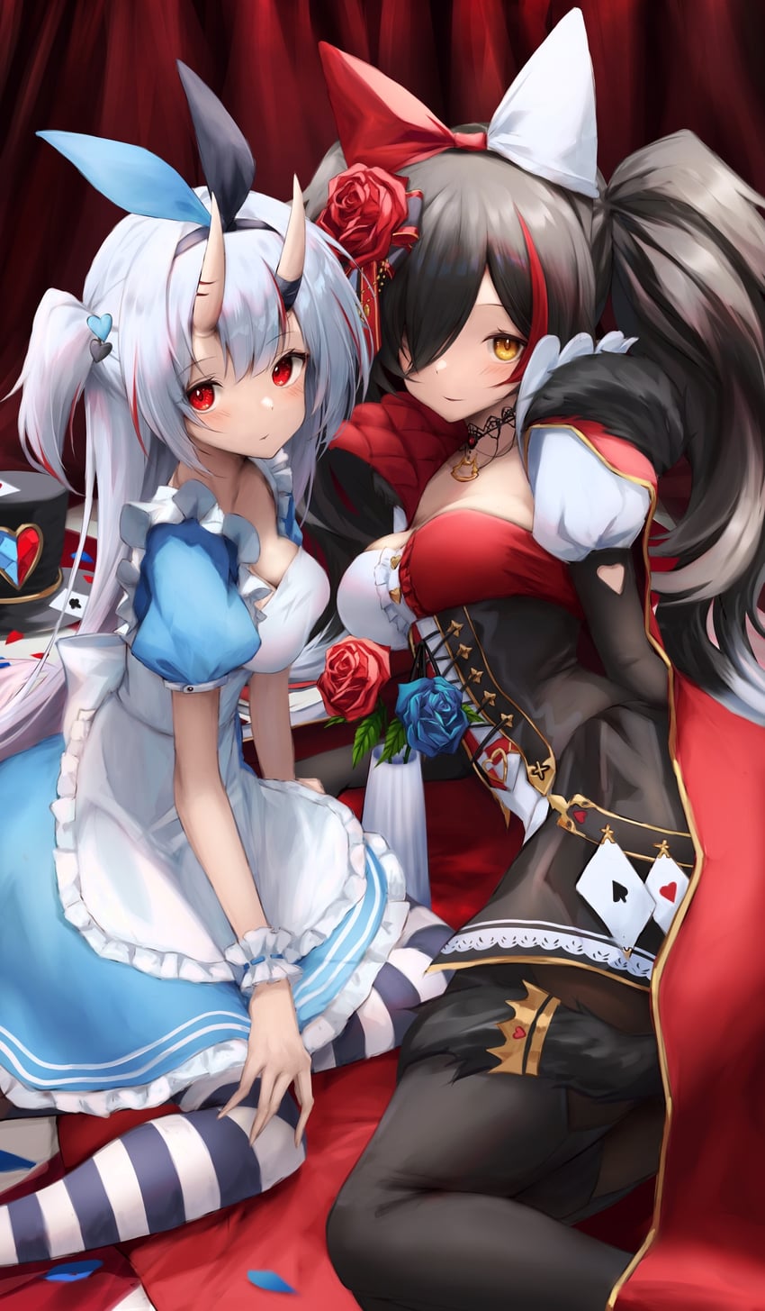 ookami mio, nakiri ayame, and alice (hololive and 1 more) drawn by inre_kemomimi
