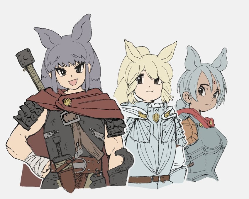 guts, griffith, casca, white rhinoceros, black rhinoceros, and 1 more (kemono friends and 1 more) drawn by hatch_(hatch_box)