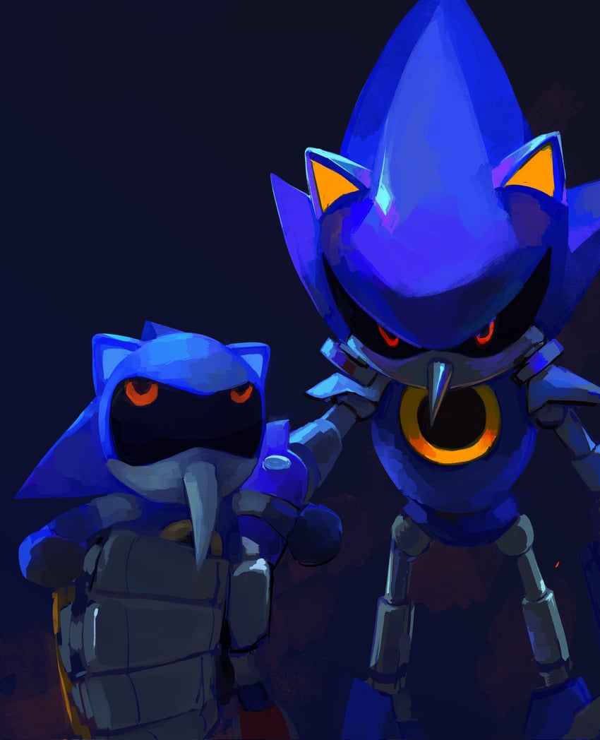 metal sonic and bootleg metal sonic plush (sonic) drawn by artifisoap