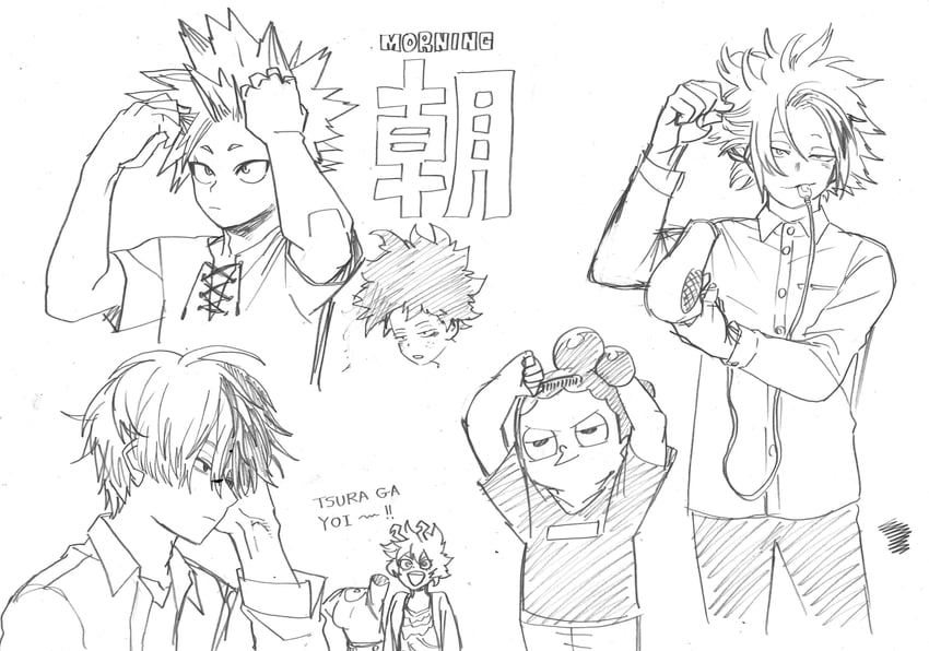 midoriya izuku, todoroki shoto, ashido mina, hagakure toru, kirishima eijiro, and 2 more (boku no hero academia) drawn by horikoshi_kouhei