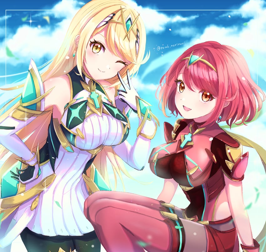 pyra and mythra (xenoblade chronicles and 2 more) drawn by norimaki_(nrmk_norinori)