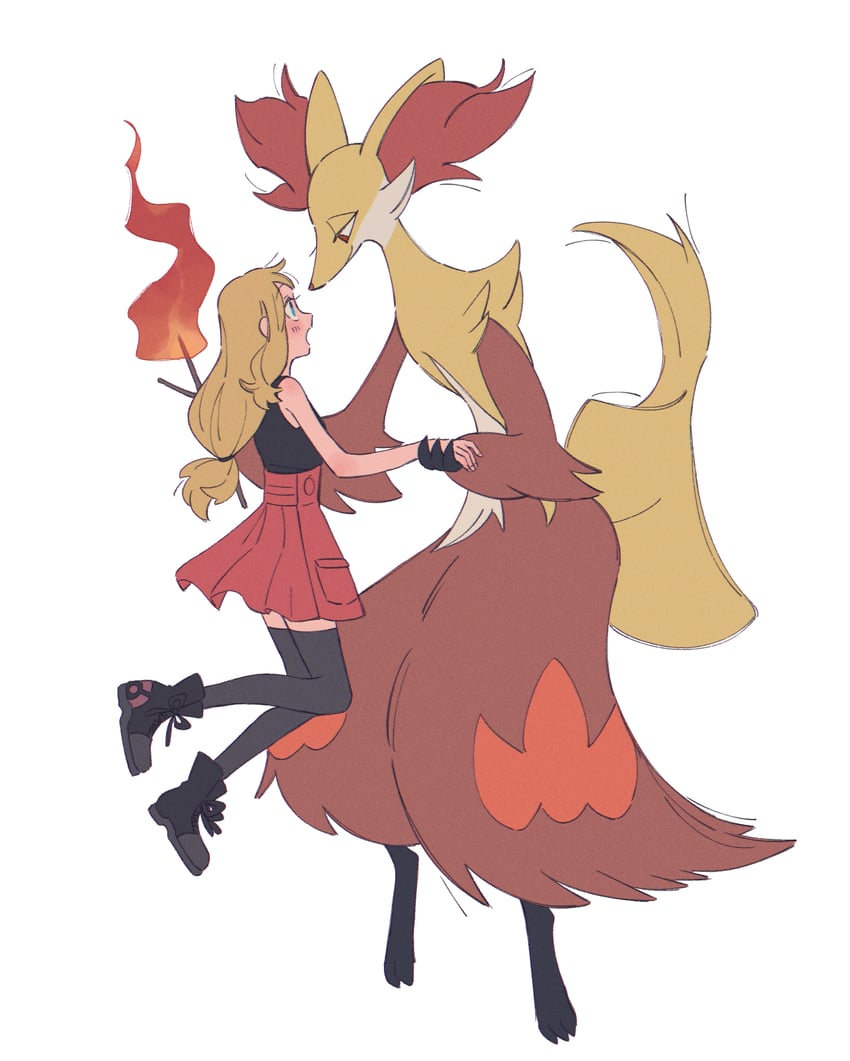 serena and delphox (pokemon and 1 more) drawn by hime_(himetya105)