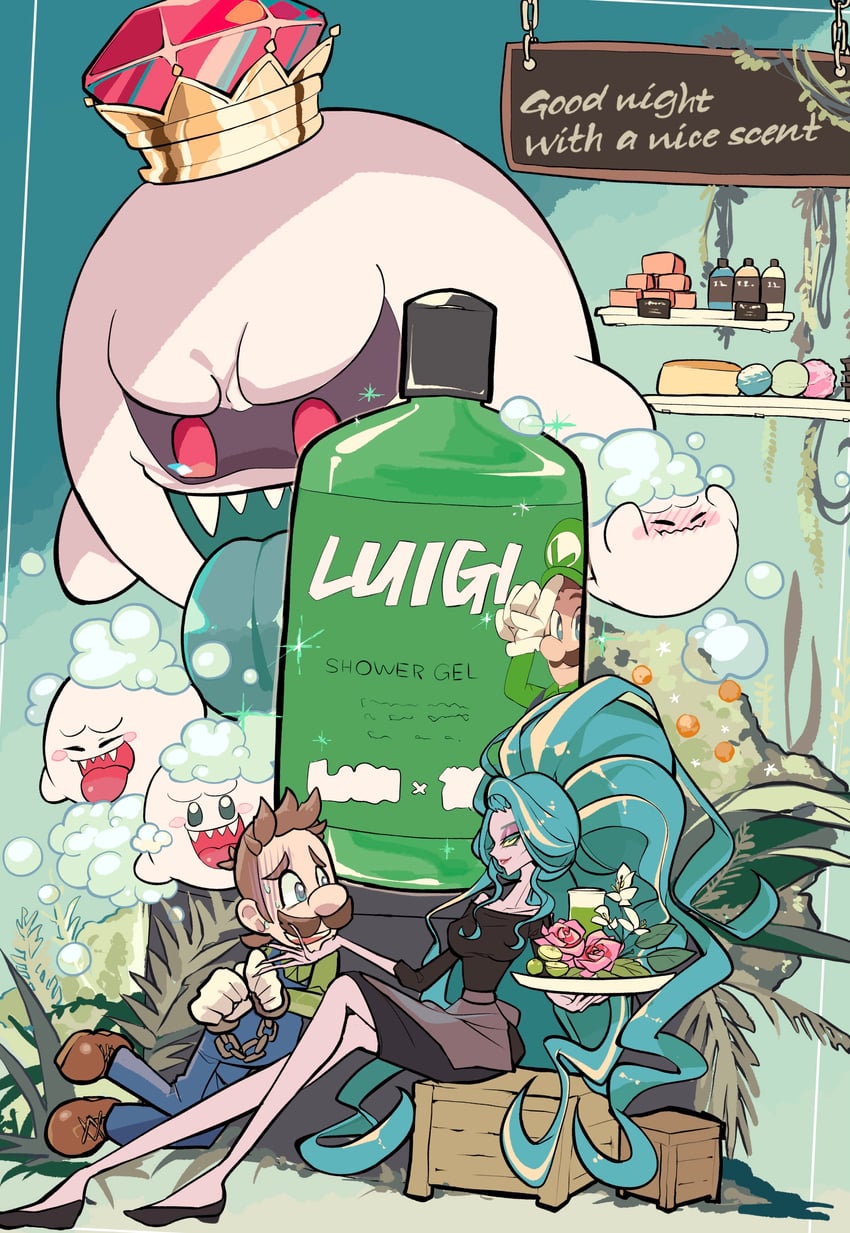 luigi, boo, king boo, and hellen gravely (mario and 2 more) drawn by licker610