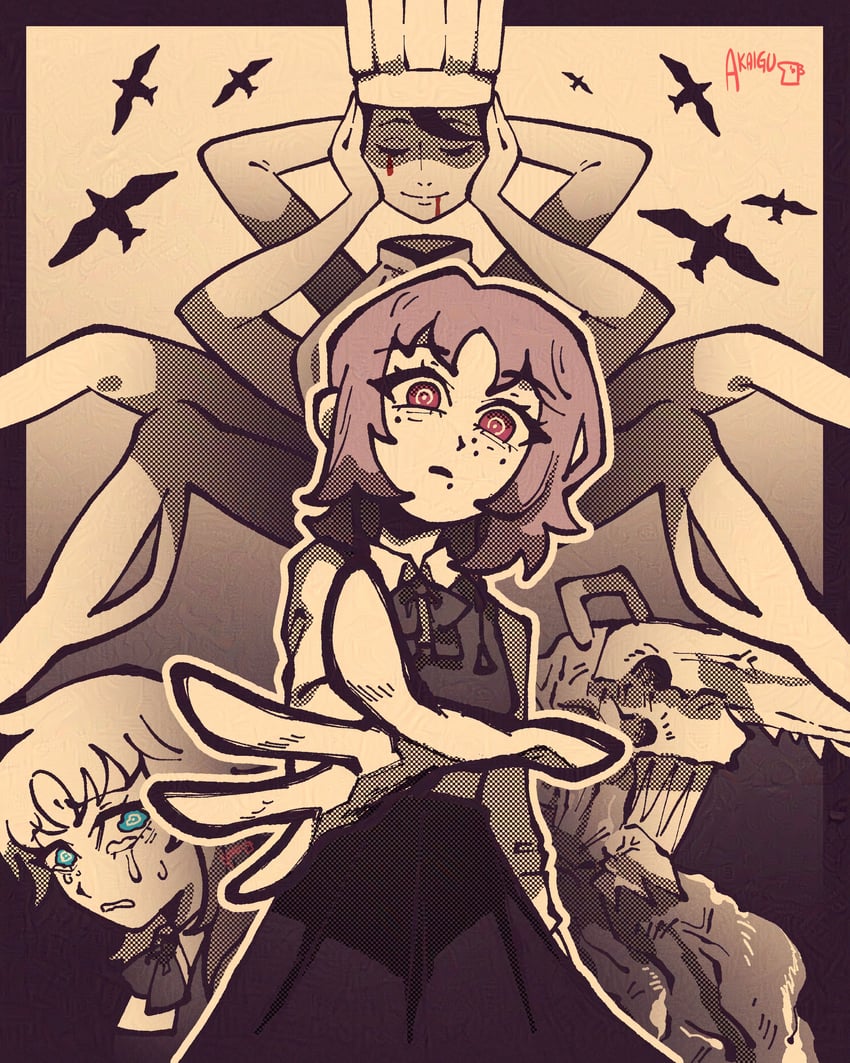fami, falling devil, famine devil, and fake chainsaw man (chainsaw man) drawn by akaiguarts