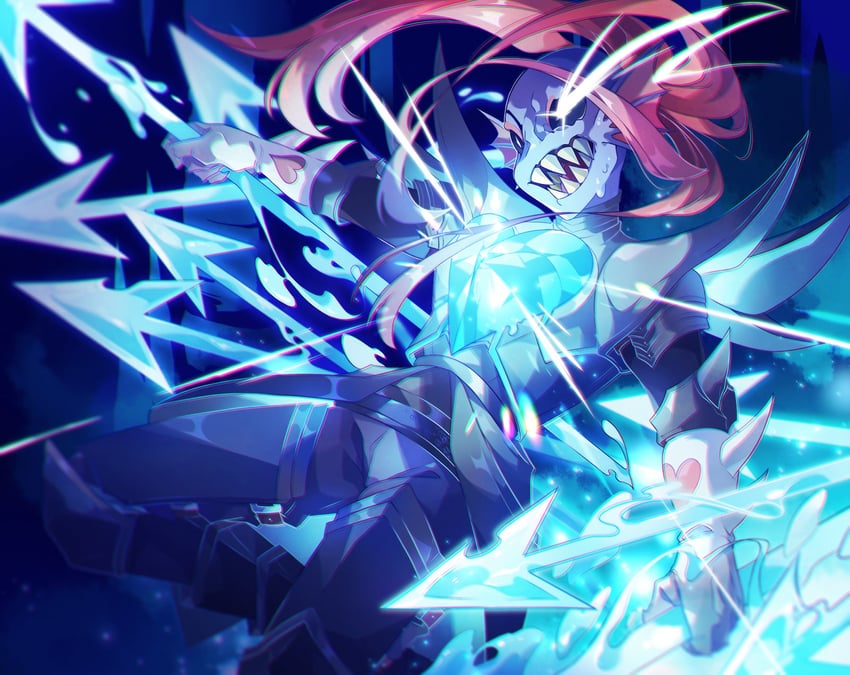 undyne and undyne the undying (undertale) drawn by oshino_no