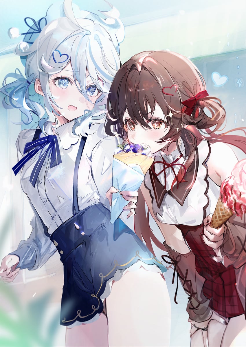 hu tao and furina (genshin impact) drawn by shia_job