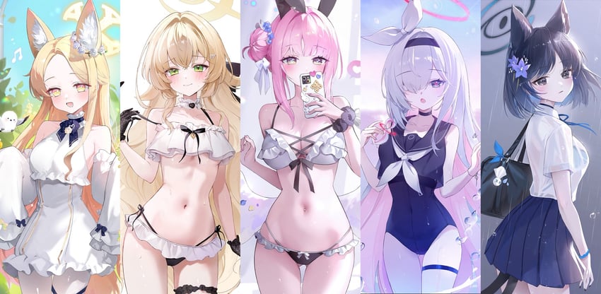 mika, plana, seia, kikyou, and professor niyaniya (blue archive) drawn by jogabi