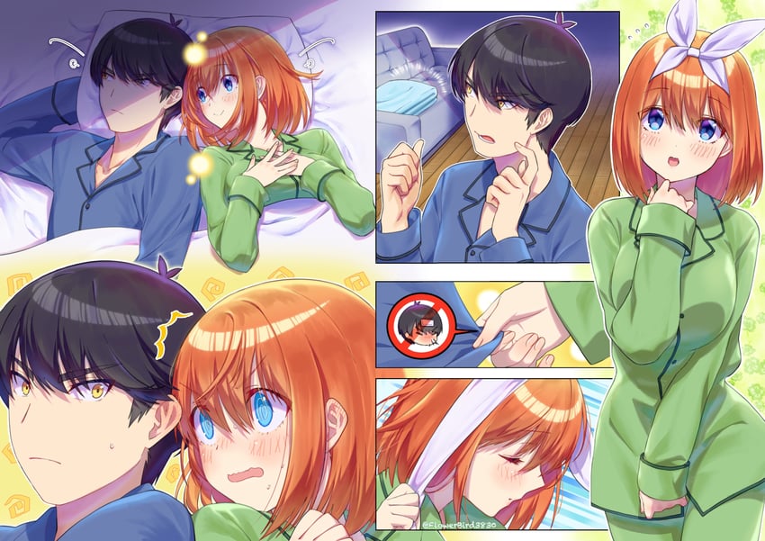 nakano yotsuba and uesugi fuutarou (go-toubun no hanayome) drawn by yu_(flowerbird3830)