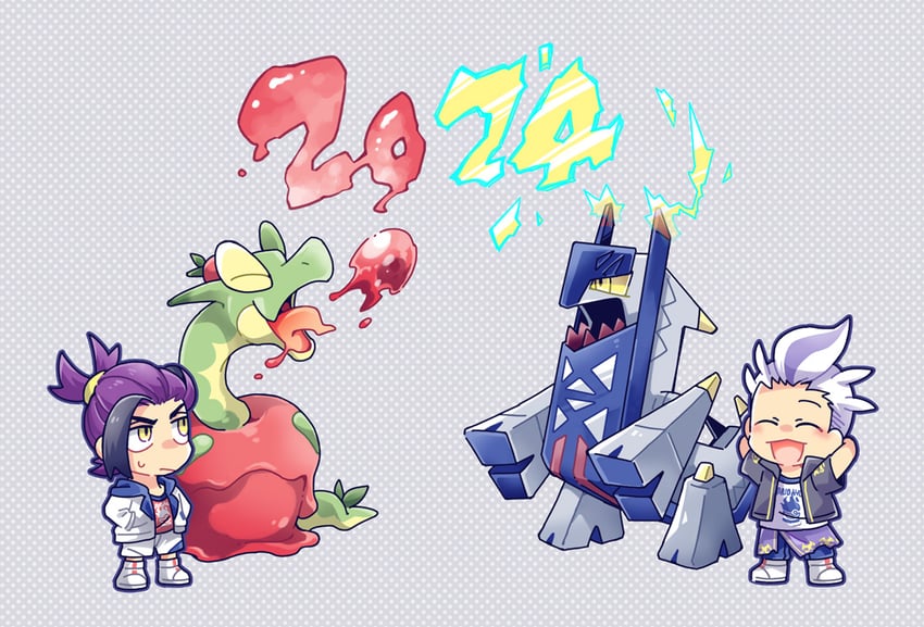 kieran, drayton, hydrapple, and archaludon (pokemon and 1 more) drawn by rikkai2038
