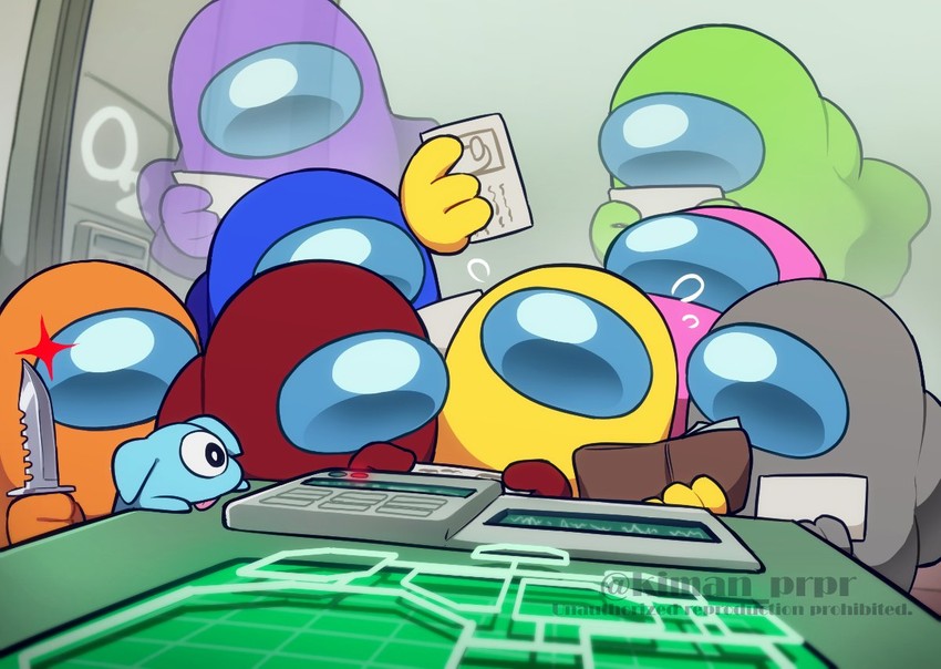 crewmate, yellow, impostor, blue, orange, and 7 more (among us) drawn by kiman