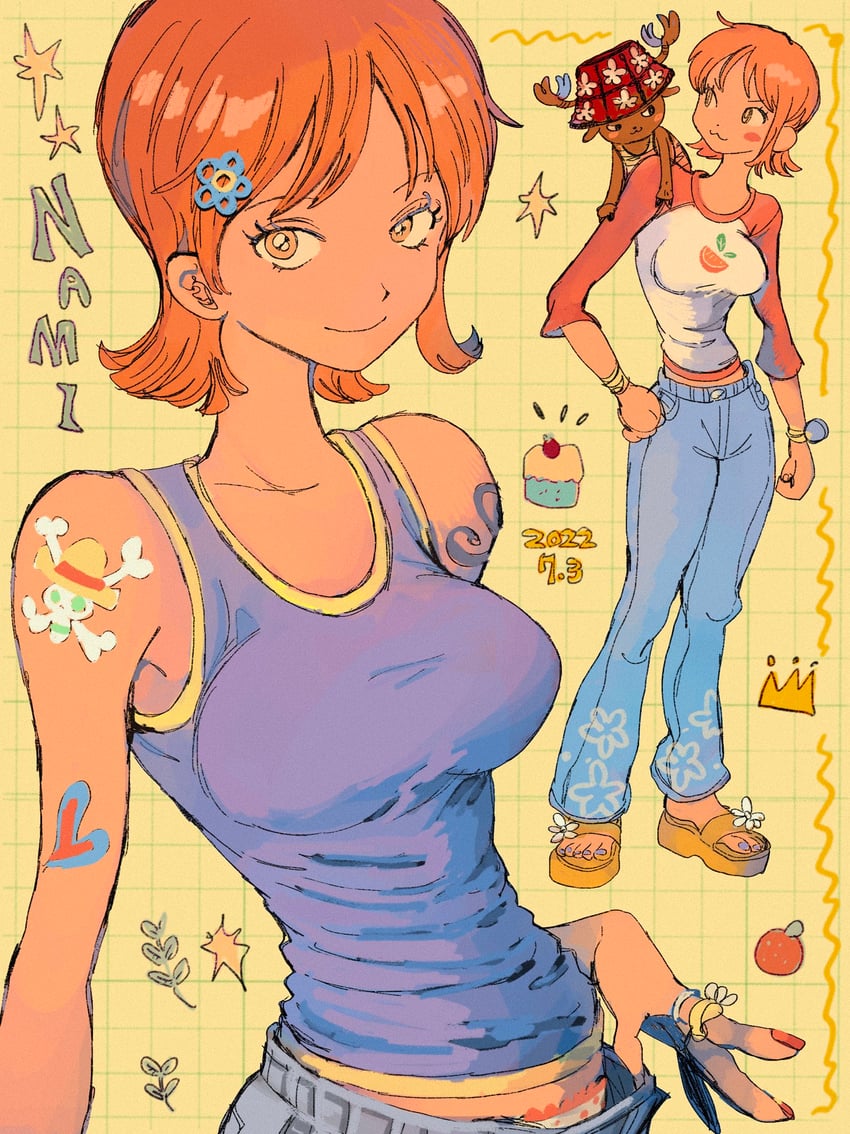 nami and tony tony chopper (one piece) drawn by makenevemoiine