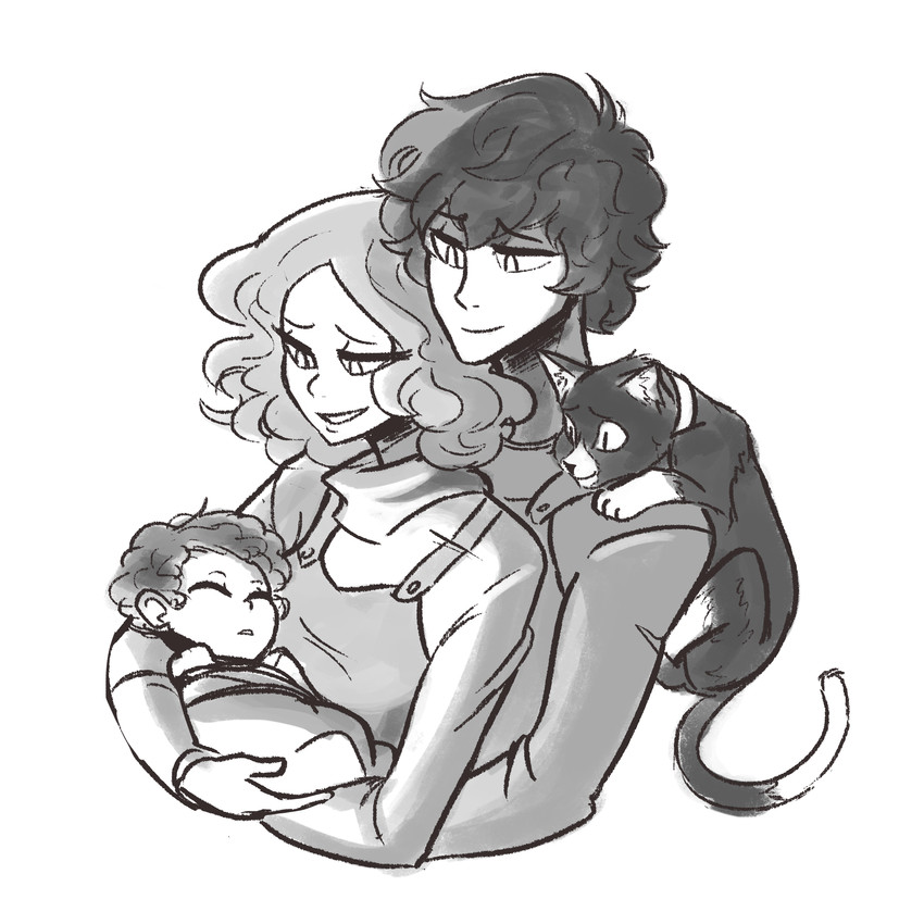amamiya ren, okumura haru, and morgana (persona and 1 more) drawn by scruffyturtles
