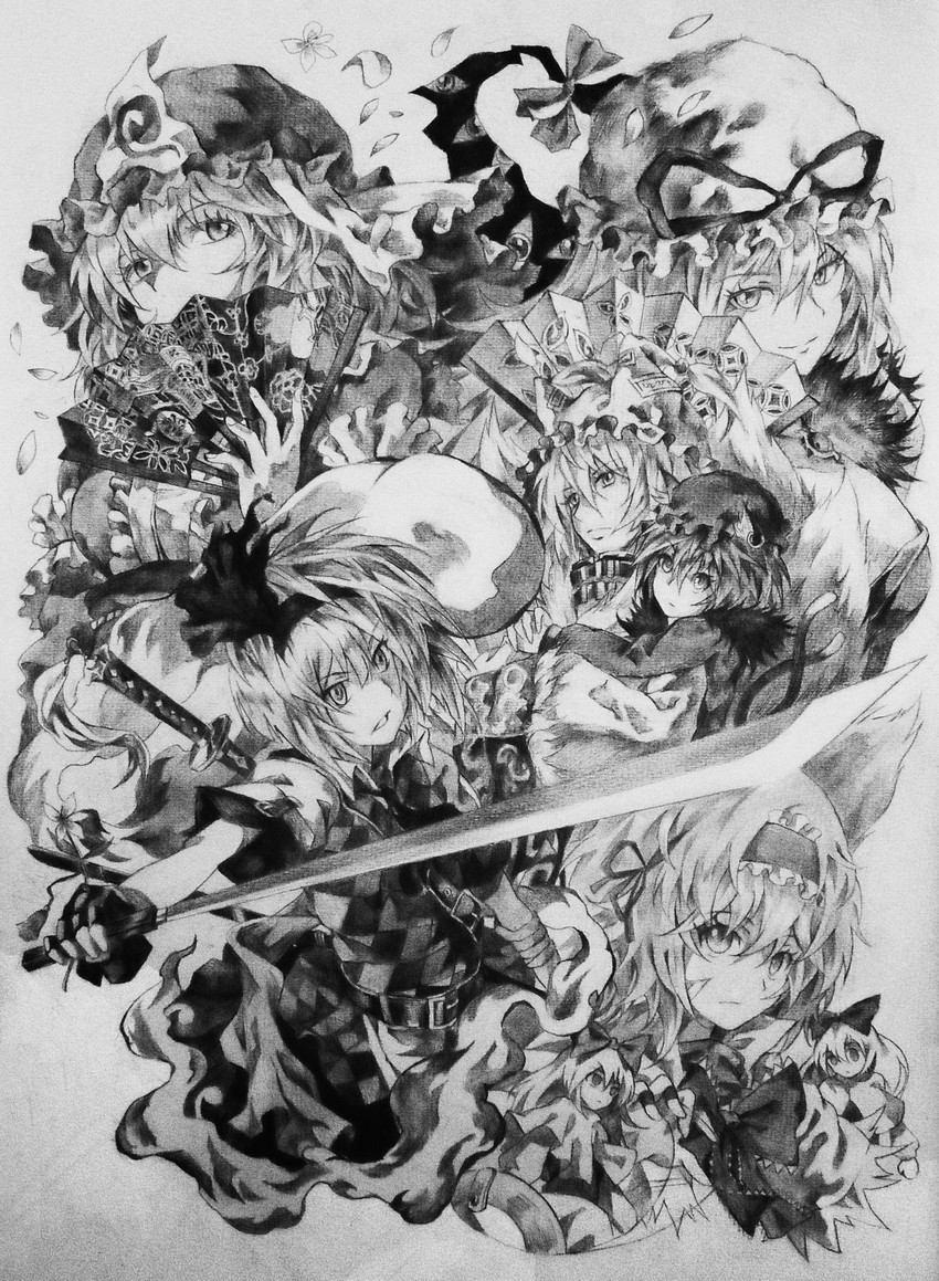 konpaku youmu, alice margatroid, yakumo yukari, saigyouji yuyuko, yakumo ran, and 2 more (touhou and 3 more) drawn by neko_(yanshoujie)