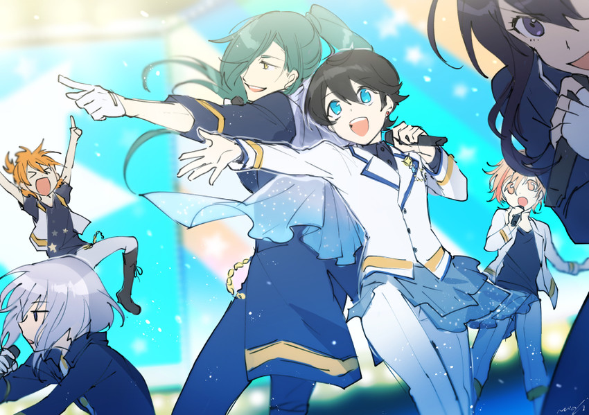 namazuo toushirou, honebami toushirou, horikawa kunihiro, nikkari aoe, urashima kotetsu, and 1 more (touken ranbu) drawn by hebino_rai