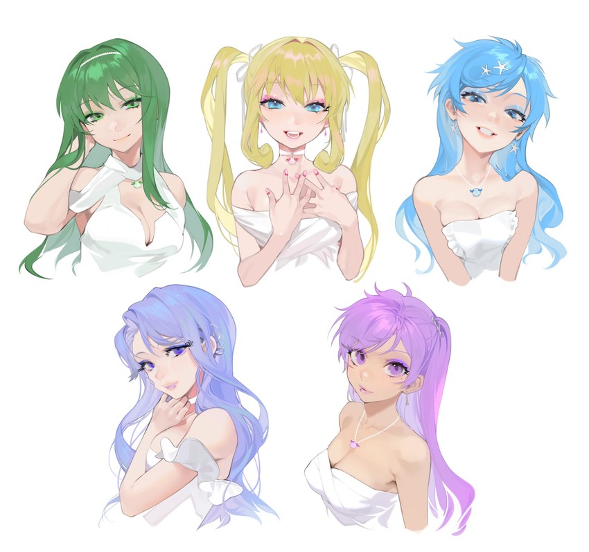 nanami lucia, houshou hanon, touin rina, noel, and caren (mermaid melody pichi pichi pitch) drawn by ohisashiburi