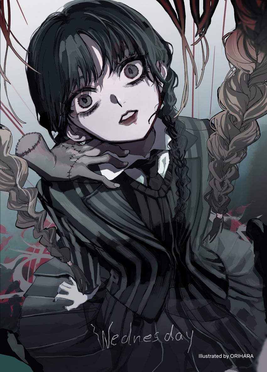 wednesday addams (addams family and 1 more) drawn by orihara_(ewkkyorhr)