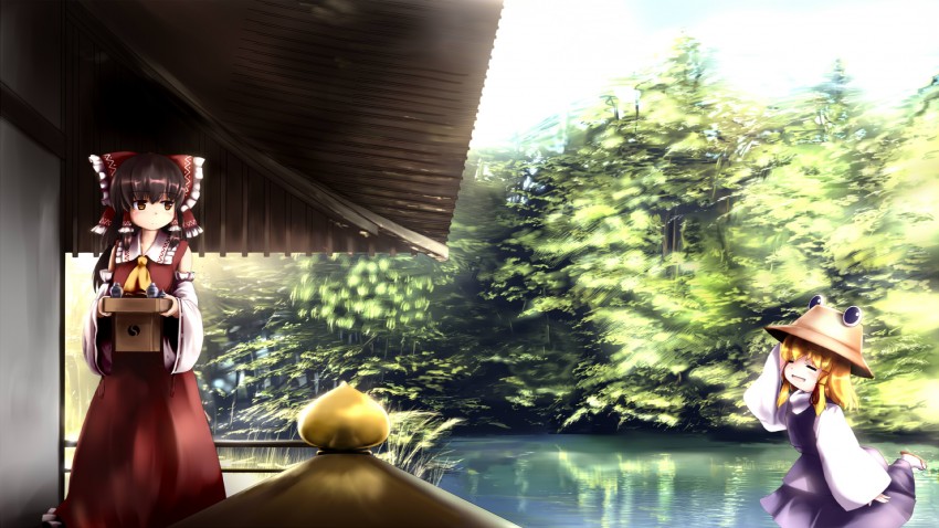 hakurei reimu and moriya suwako (touhou) drawn by tsubasa_(abchipika)