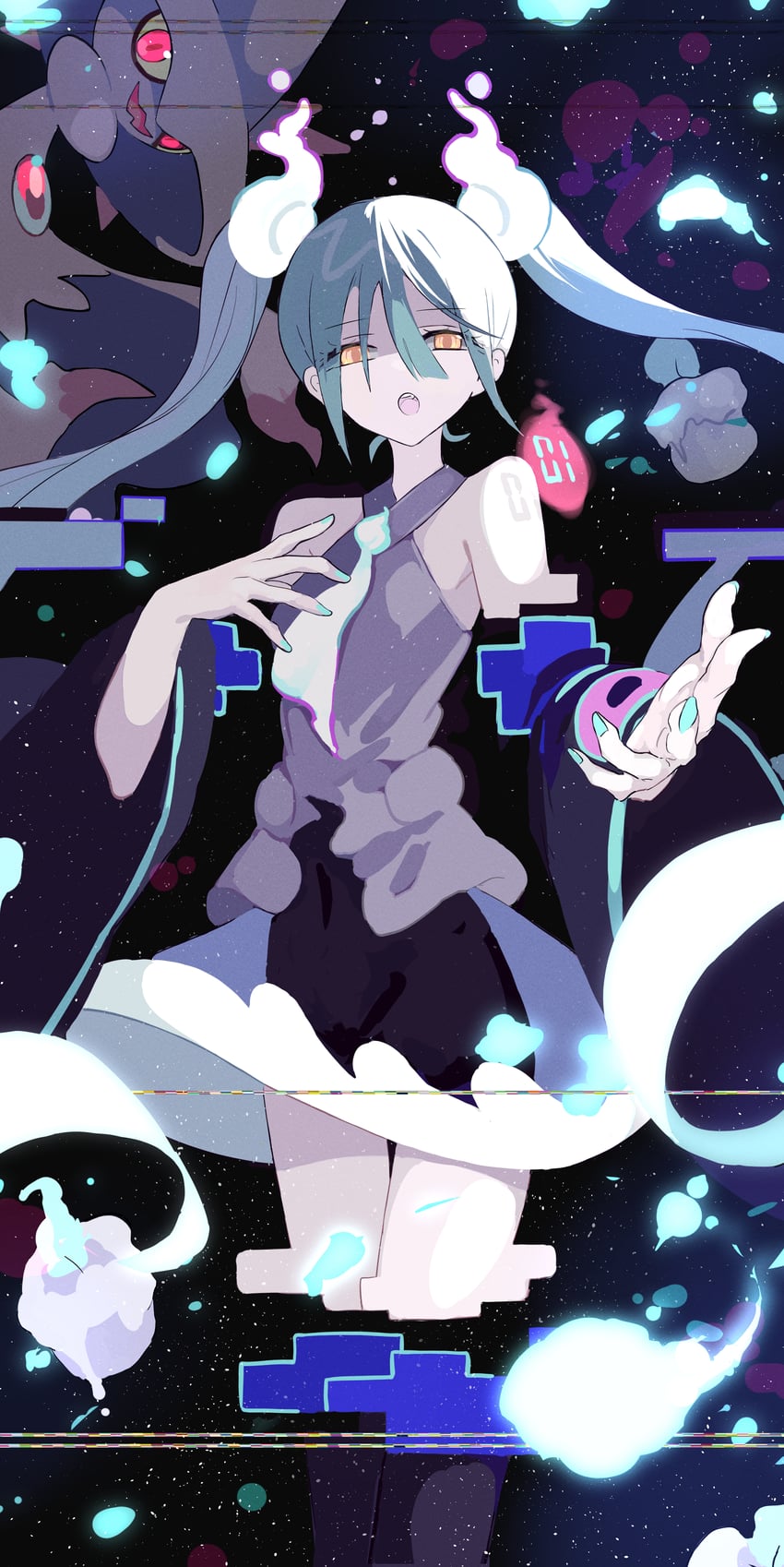 hatsune miku, mismagius, and ghost miku (pokemon and 2 more) drawn by putchi_(kinokonokami)