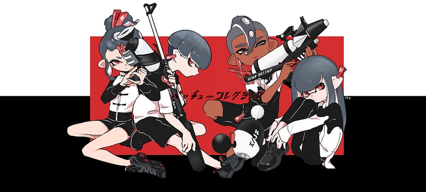 inkling player character, inkling girl, octoling player character, octoling girl, inkling boy, and 1 more (splatoon and 1 more) drawn by imaikuy0