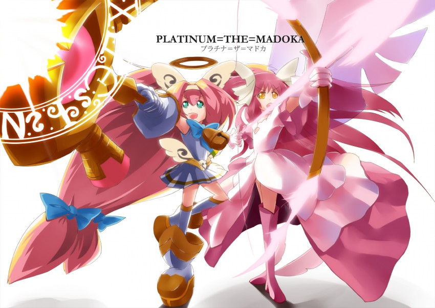 kaname madoka, ultimate madoka, platinum the trinity, and yuuki aoi (mahou shoujo madoka magica and 1 more) drawn by kyouko_kasa