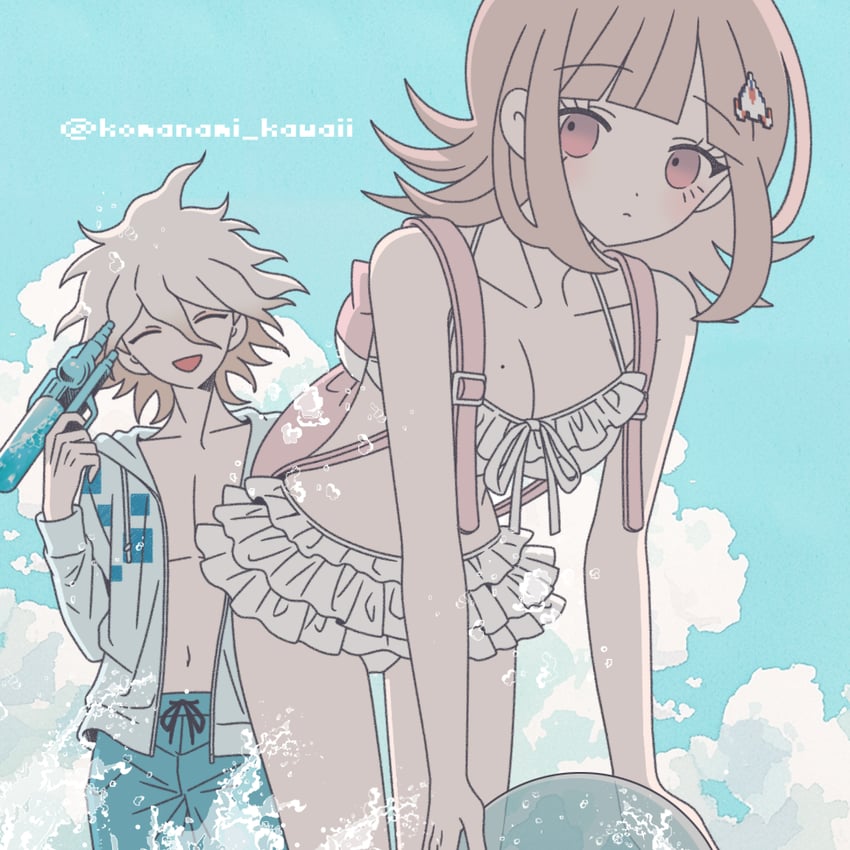 nanami chiaki and komaeda nagito (danganronpa and 3 more) drawn by komanami_kawaii