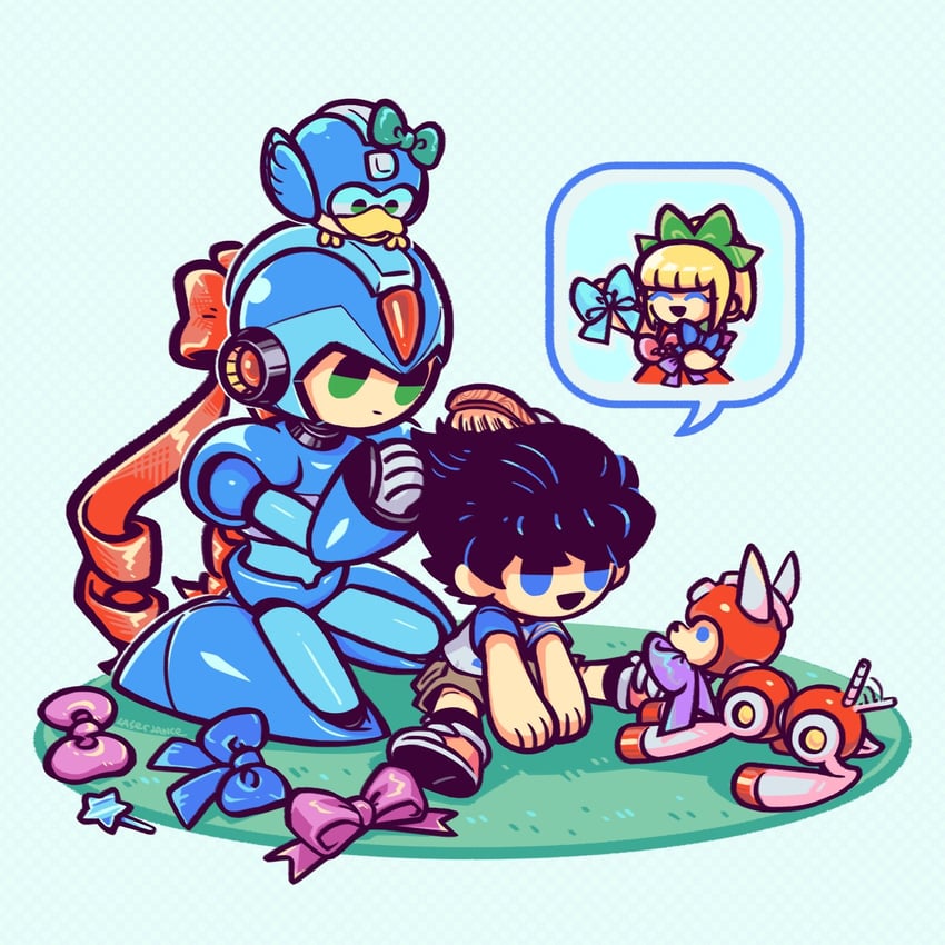 roll, x, mega man, rush, and beat (mega man and 1 more) drawn by laser-lance