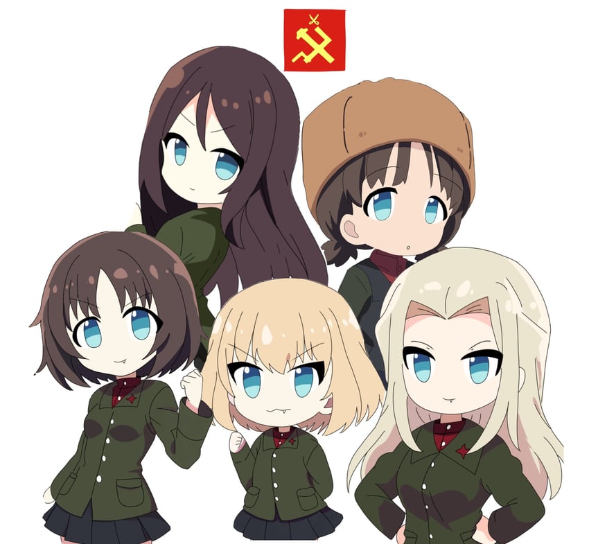 katyusha, nonna, clara, nina, and alina (girls und panzer) drawn by parakeet5254