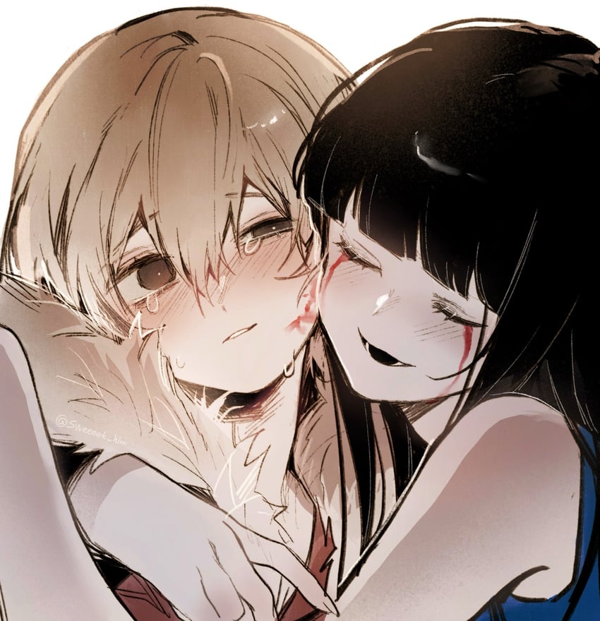 ms. blue-clad and mr. human (homicipher) drawn by sweeeet_him