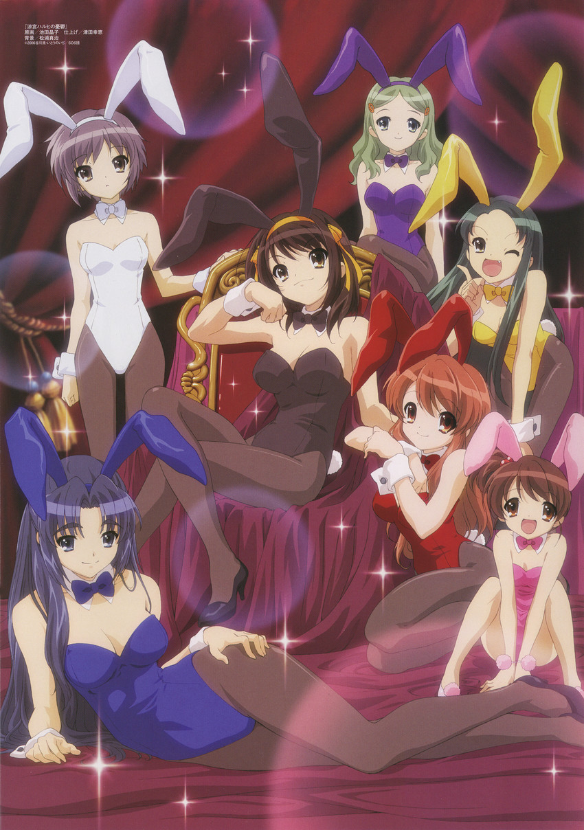 suzumiya haruhi, nagato yuki, asahina mikuru, asakura ryoko, tsuruya, and 2 more (suzumiya haruhi no yuuutsu and 1 more) drawn by ikeda_shouko