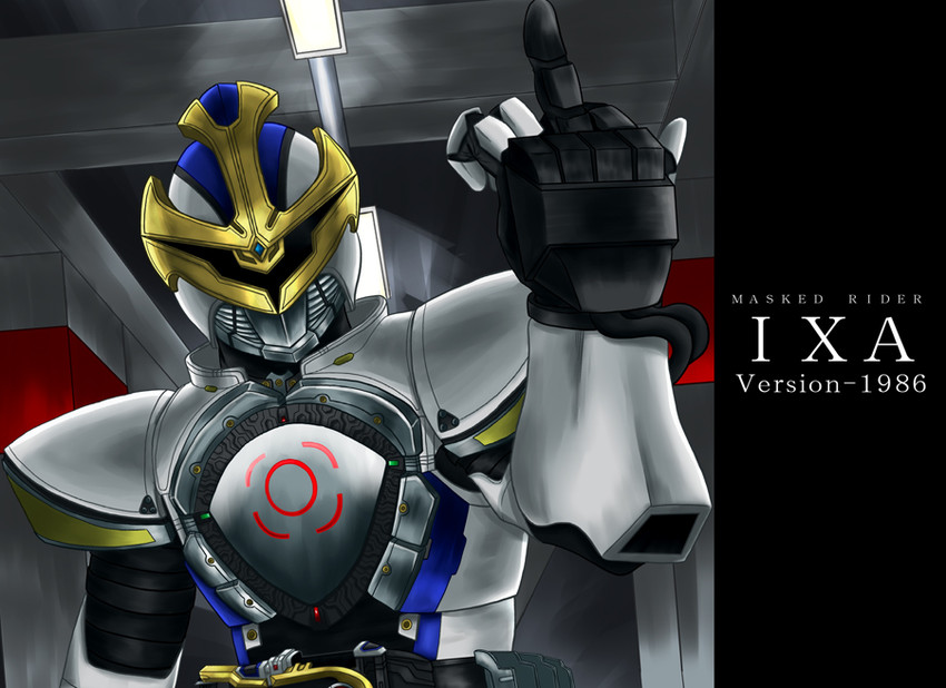 kamen rider ixa (kamen rider and 1 more) drawn by tsukimi_(ryouiki_ridatsu)