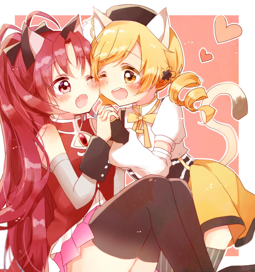sakura kyoko and tomoe mami (mahou shoujo madoka magica) drawn by hyuuga_natsu_(natsuhyuga1123)
