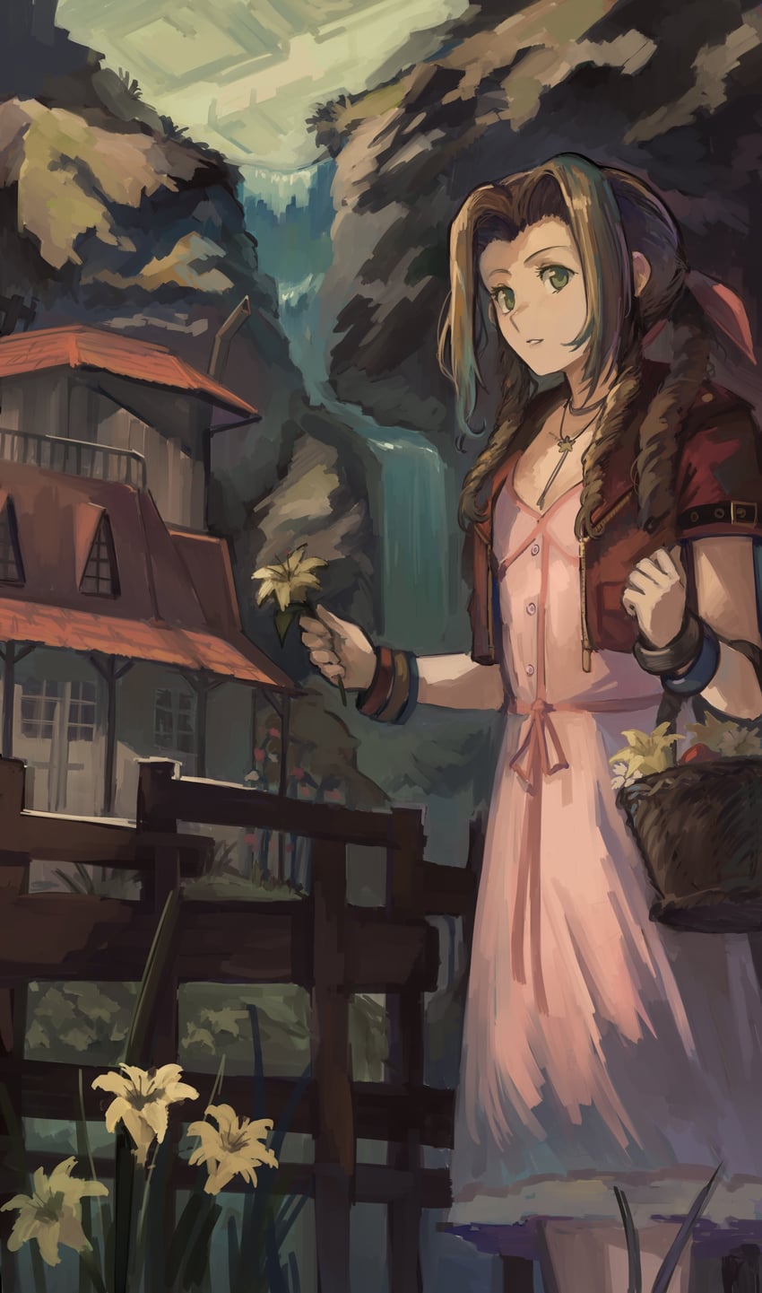 aerith gainsborough (final fantasy and 2 more) drawn by kornod