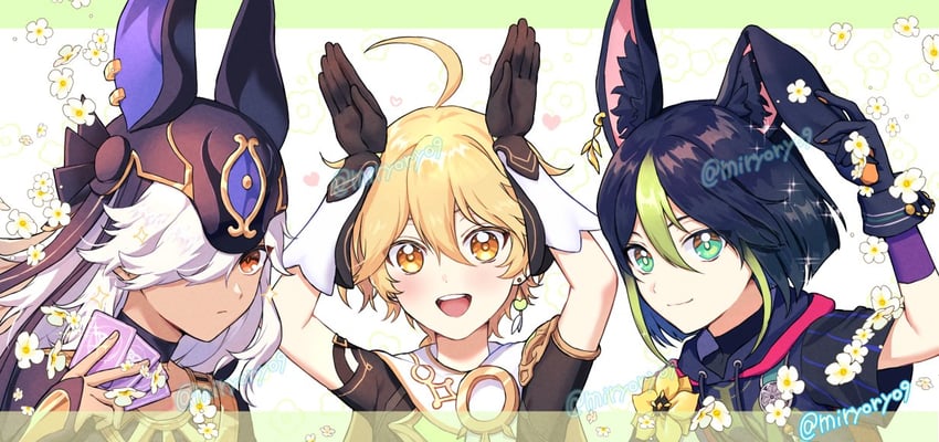 aether, tighnari, and cyno (genshin impact) drawn by miryoryo9