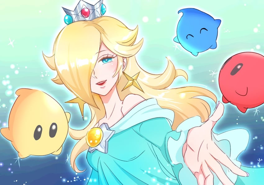 rosalina, luma, blue luma, and red luma (mario and 1 more) drawn by agua_mp