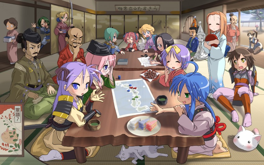 hiiragi kagami, izumi konata, hiiragi tsukasa, takara miyuki, kobayakawa yutaka, and 13 more (lucky star and 1 more) drawn by cosine