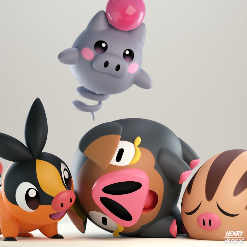 tepig, swinub, lechonk, and spoink (pokemon) drawn by henry_vargas