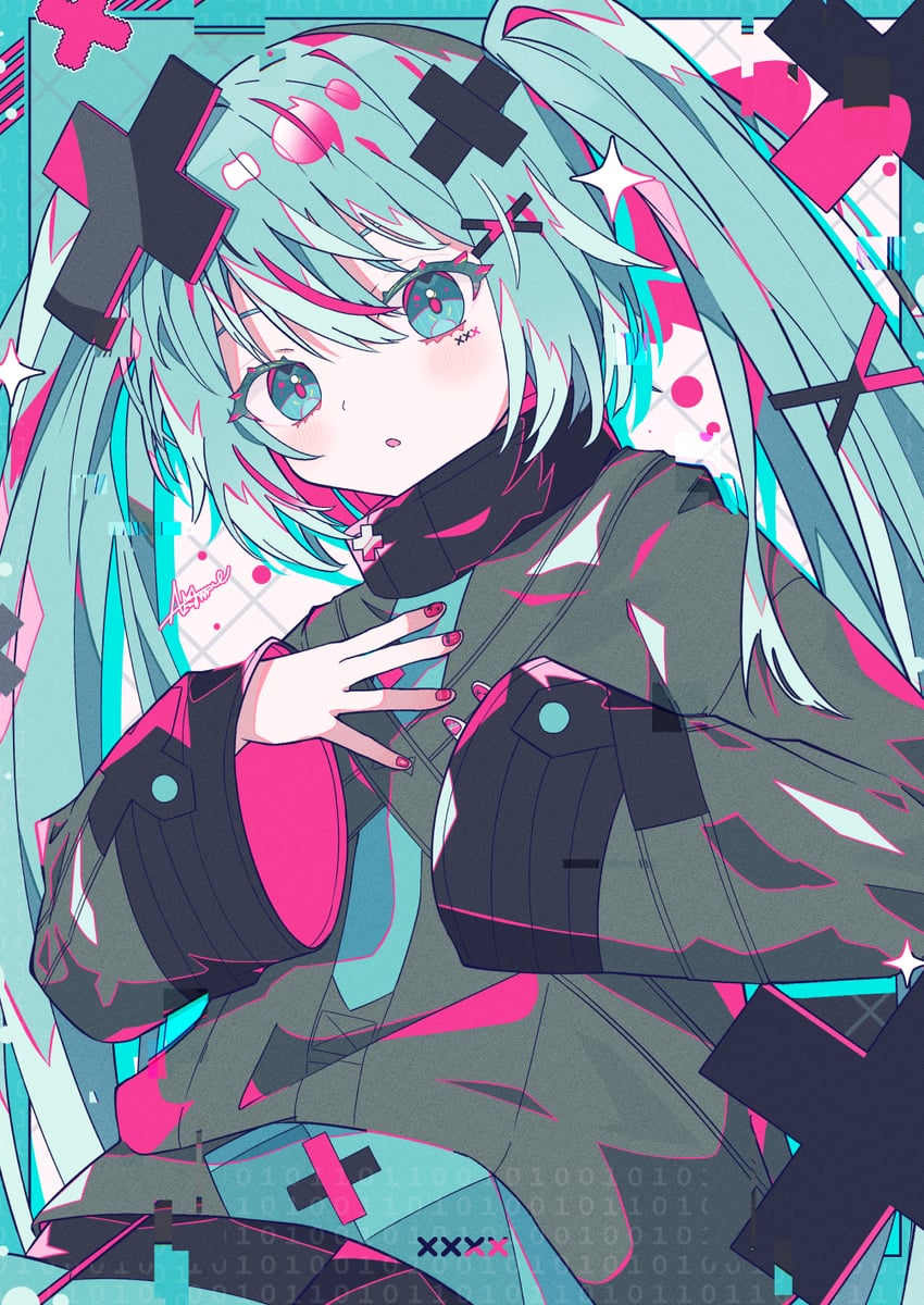 hatsune miku and batsu miku (vocaloid and 2 more) drawn by aramedraw