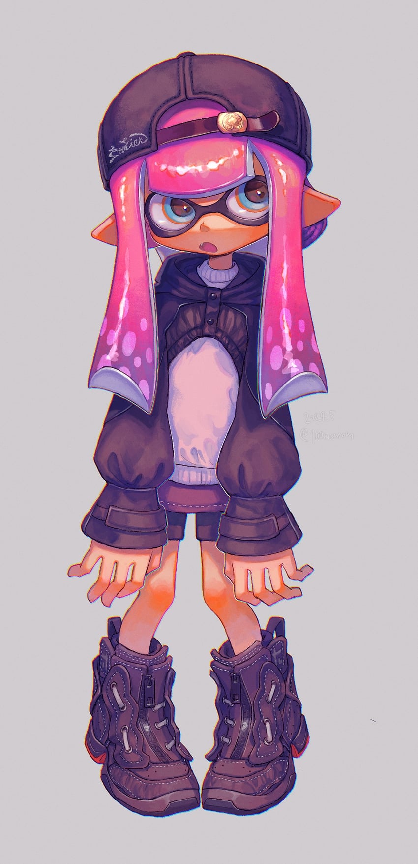 inkling player character and inkling girl (splatoon) drawn by hyaku_(momongamomomo)