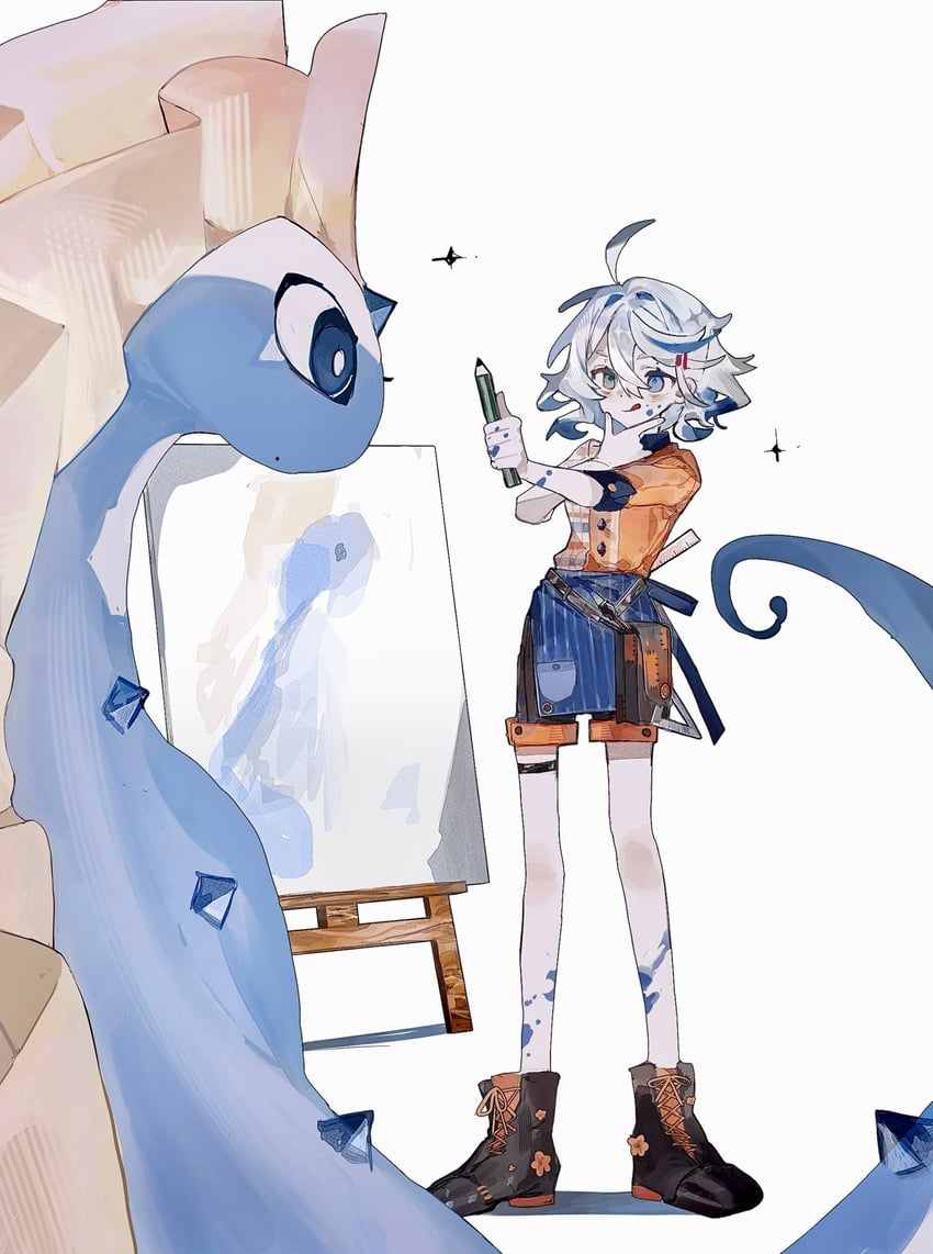 furina and aurorus (pokemon and 1 more) drawn by hayonero_police