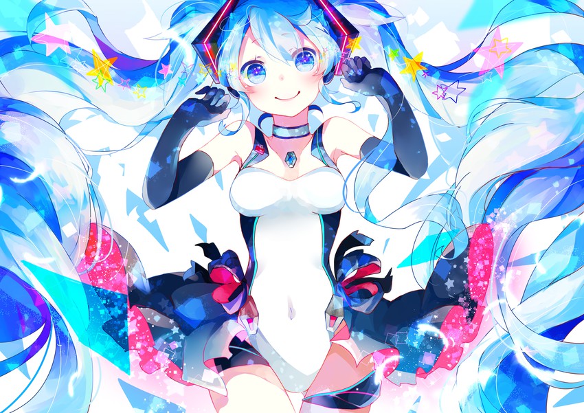 hatsune miku and racing miku (vocaloid and 2 more) drawn by shirayuki_towa