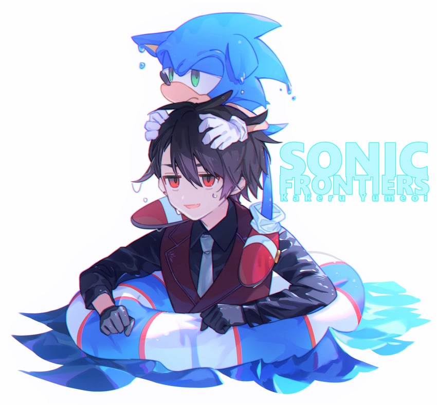 sonic the hedgehog and yumeoi kakeru (nijisanji and 2 more) drawn by iv_4t
